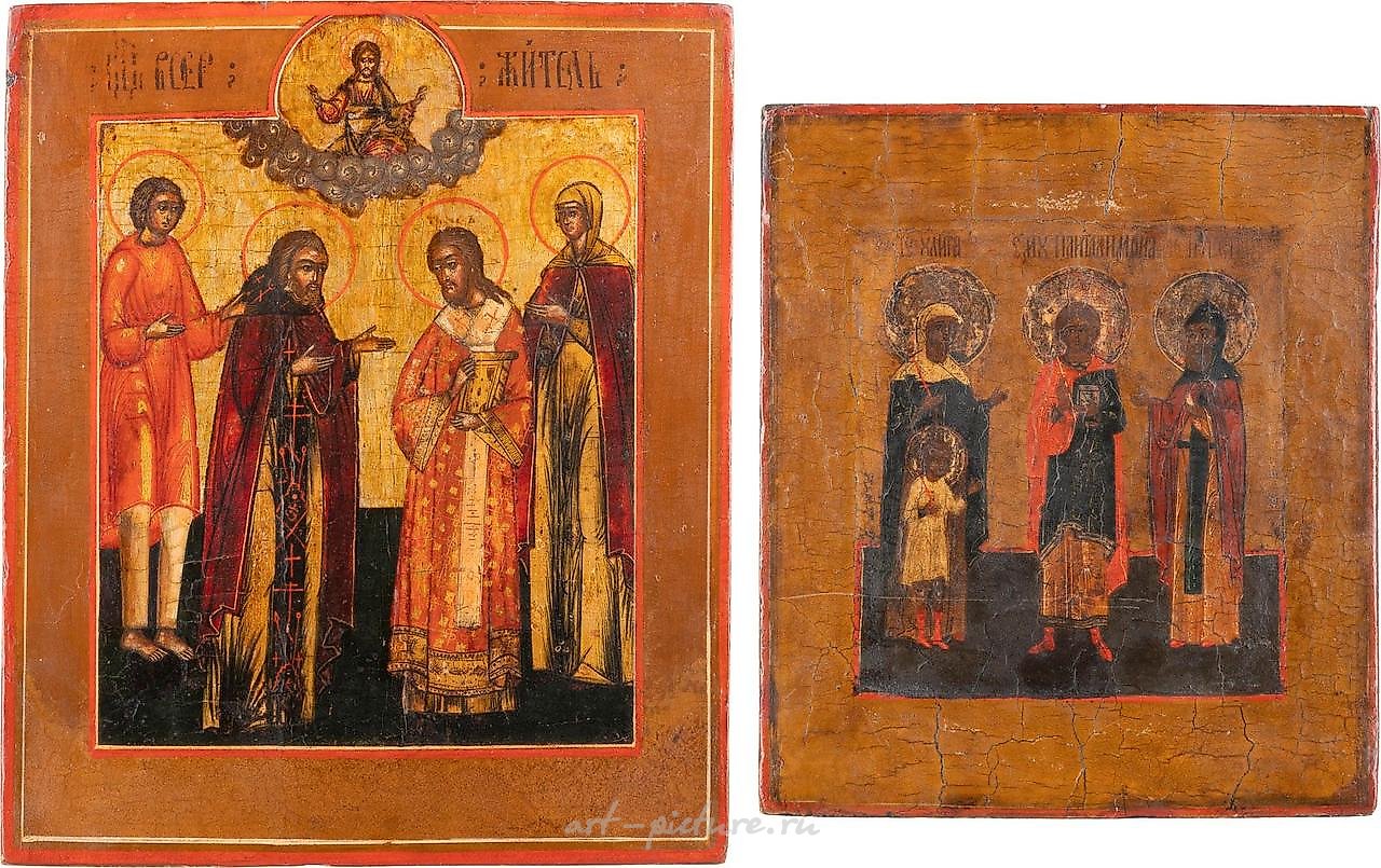 Две иконы, изображающие выбранных святых. Россия, 18-19 век.