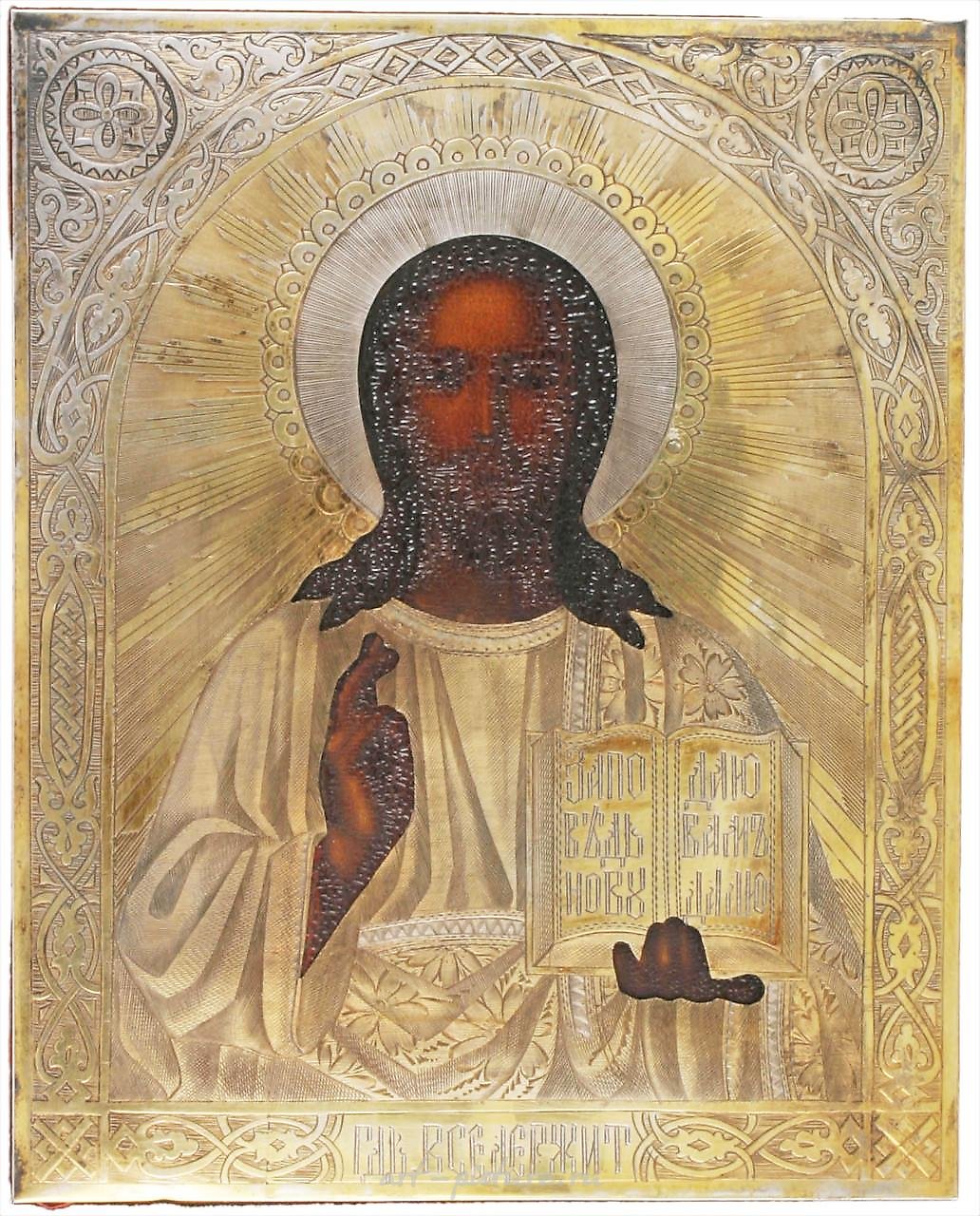 俄罗斯的俄罗斯图标“全能的基督”，银饰。