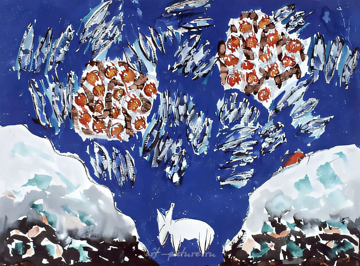 Рябиновая ночь, 1965, бумага, акварель, гуашь, мел, 30x42