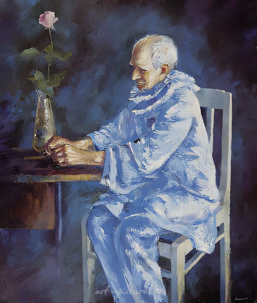 Старый Пьеро., 1999, холст, масло, 100x85 Александру Николаевичу Вертинскому посвящается