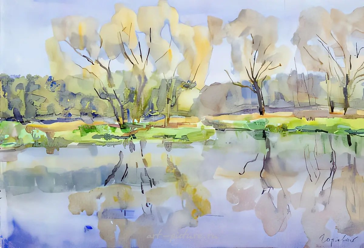 Тихий день, 2000, акварель, бумага, 34x48, $500. Собственность автора
