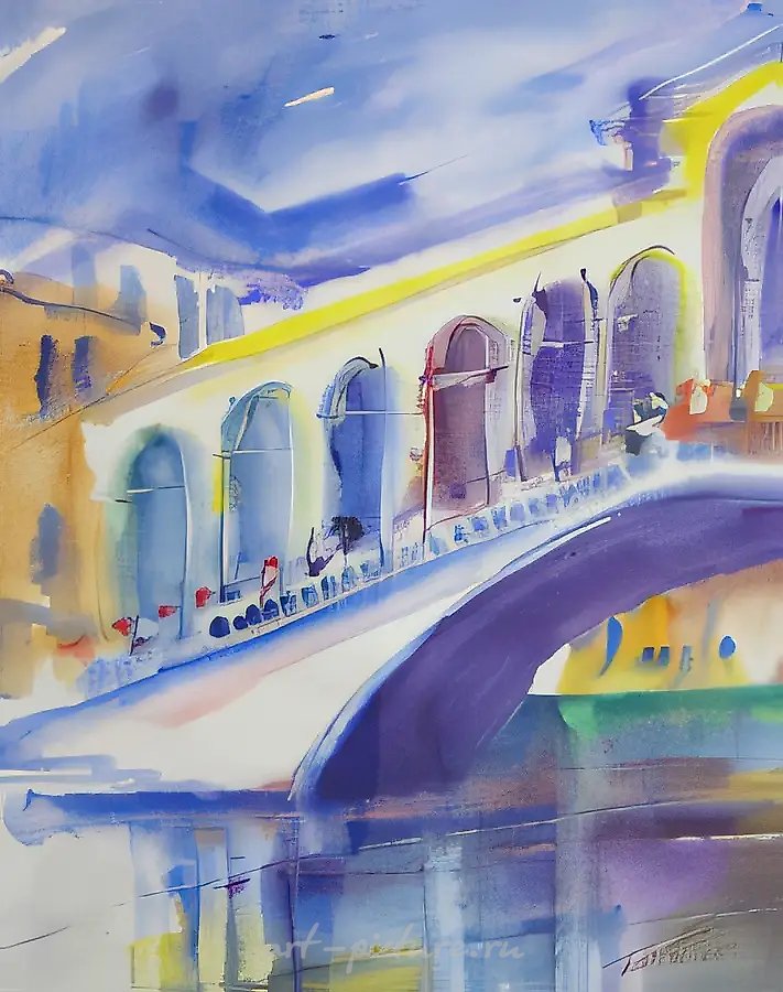 Венеция. Погружение в миф. Мост Риальто, 2000, акварель, 50x36, $700