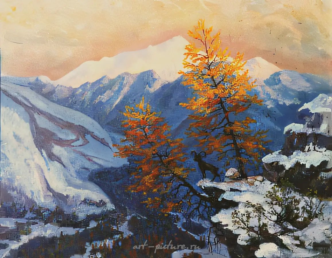 А. Оранская. Баксанское ущелье. Рассвет, 1988, холст, масло, 60х80 Частное собрание. Россия
