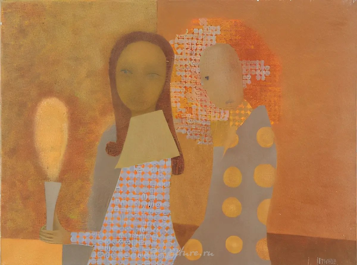 Черная девочка, белая девочка, 1996, холст, смешанная техника, 60х81 см В собрании Галереи Герцева, Москва.