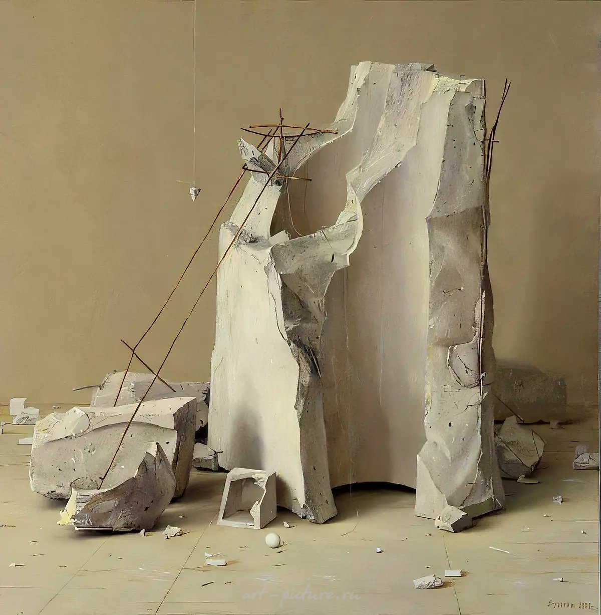 Композиция с камнями, 2001, масло на холсте, 100x100