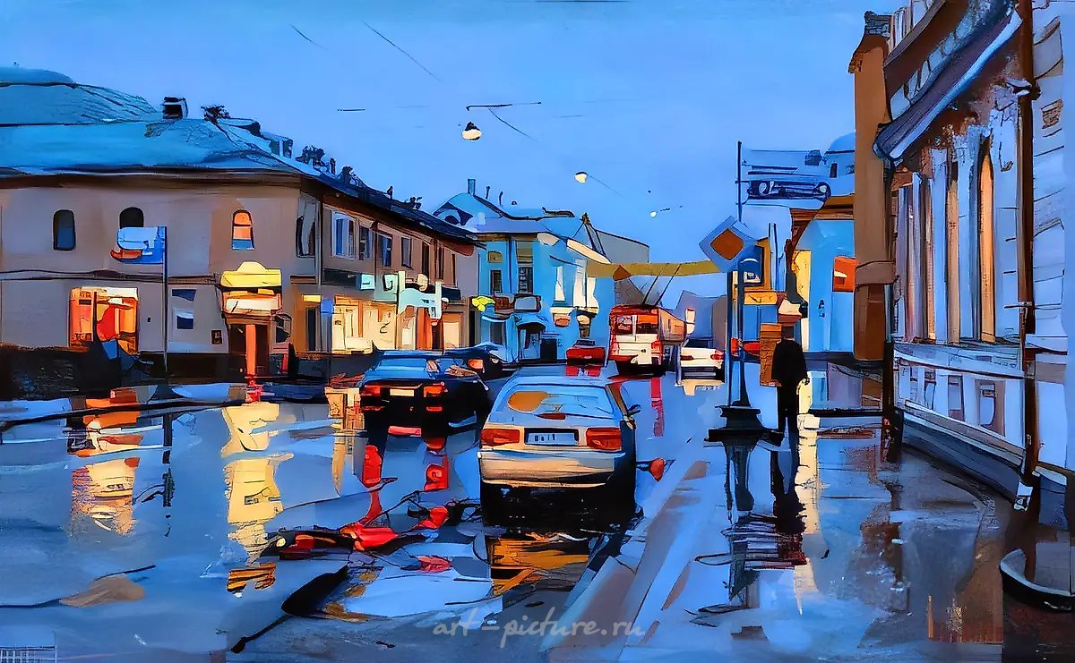 Сретенка. Дождь, 2005, масло на холсте, 22x35