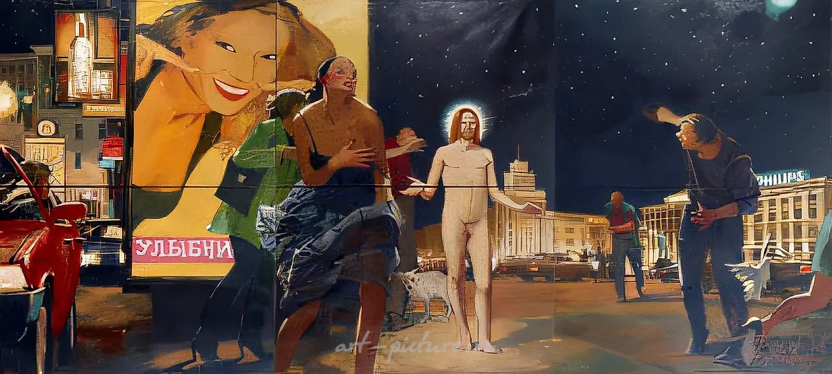 Христос в Москве, 1999, холст, масло, 600x300