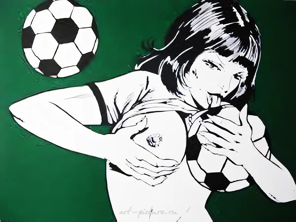 Я люблю футбол (1:1), 2004, акрил на холсте, 120x150