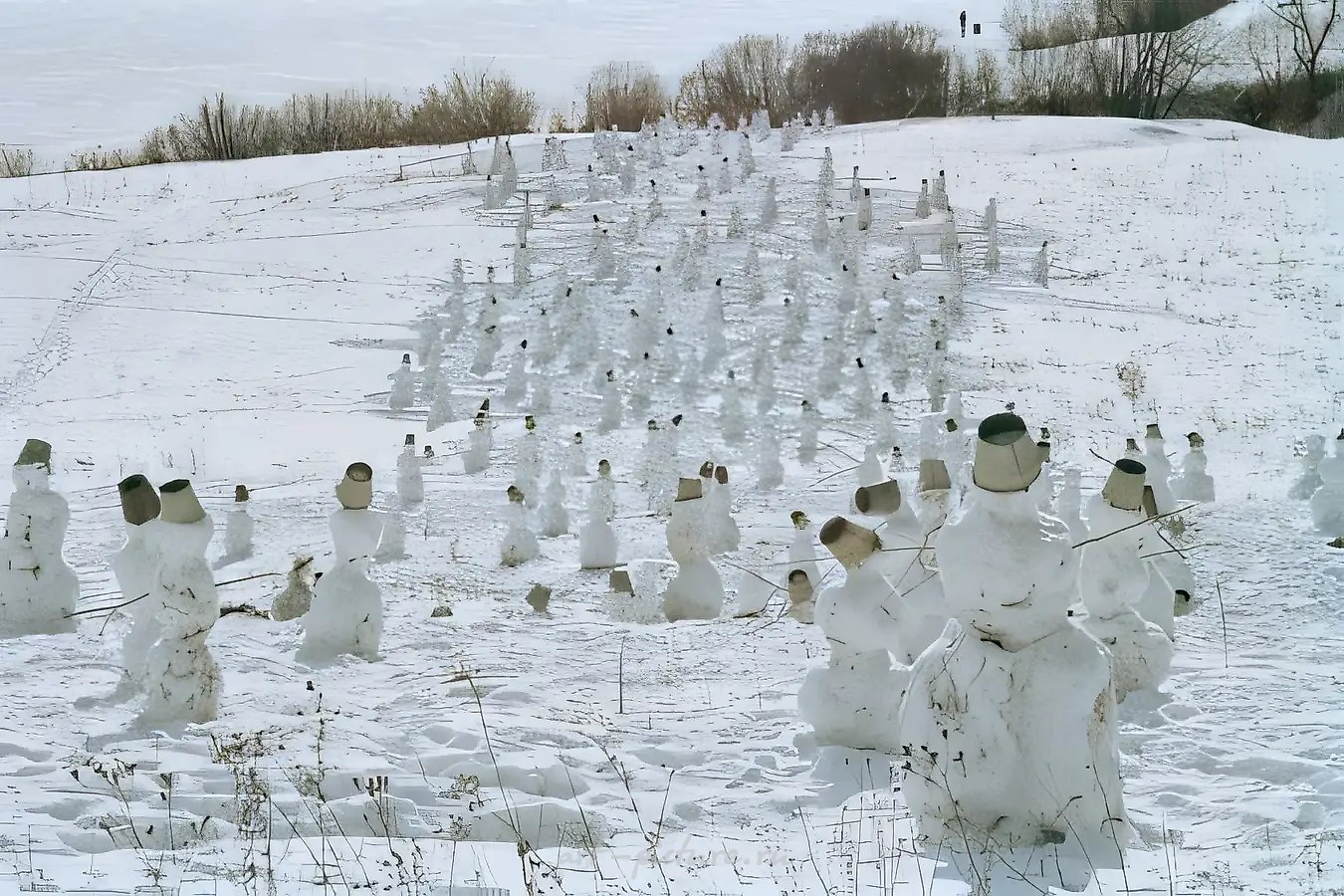 Снеговики, 2000, ленд-арт объект. Реализовано в ленд-арт парке «Никола-Ленивец»