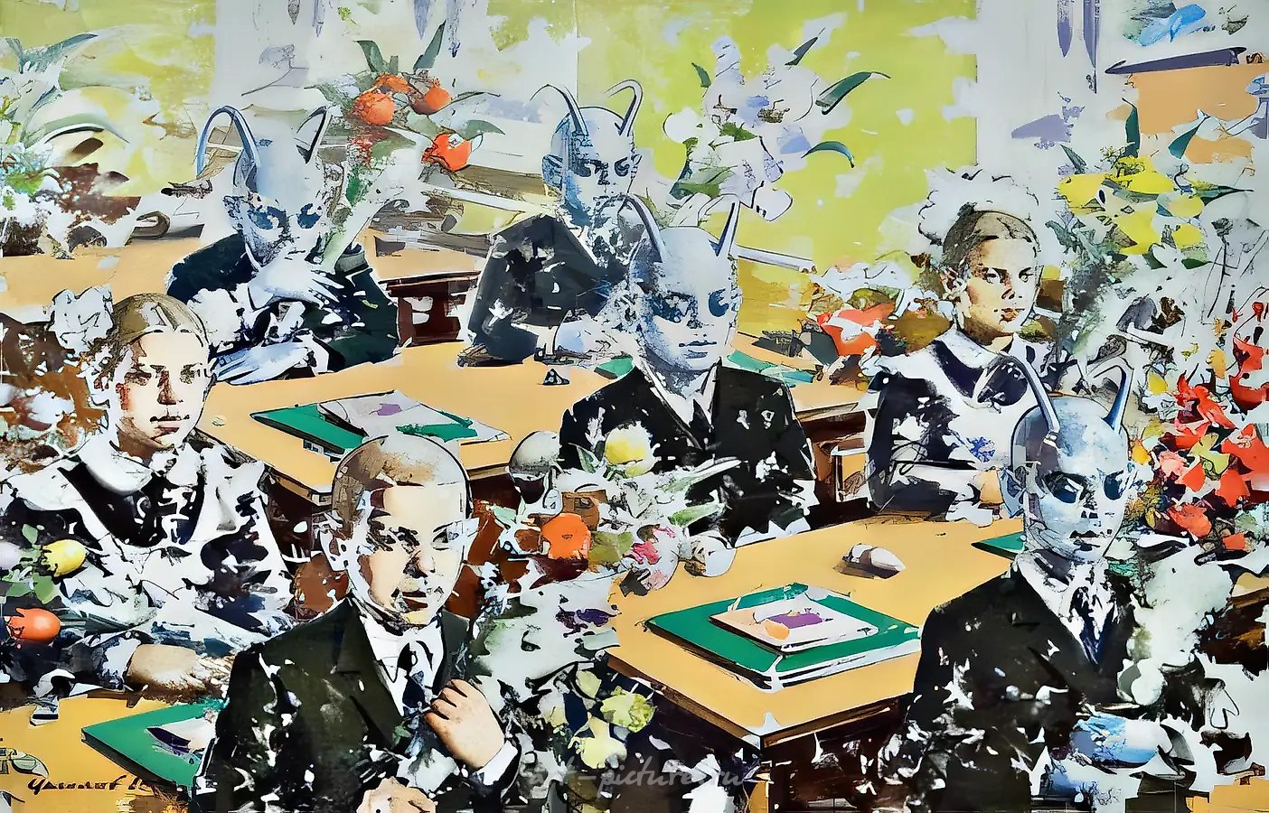 Первый день в школе, из серии «Секретные материалы», 2009, масло на холсте, 180x280 см