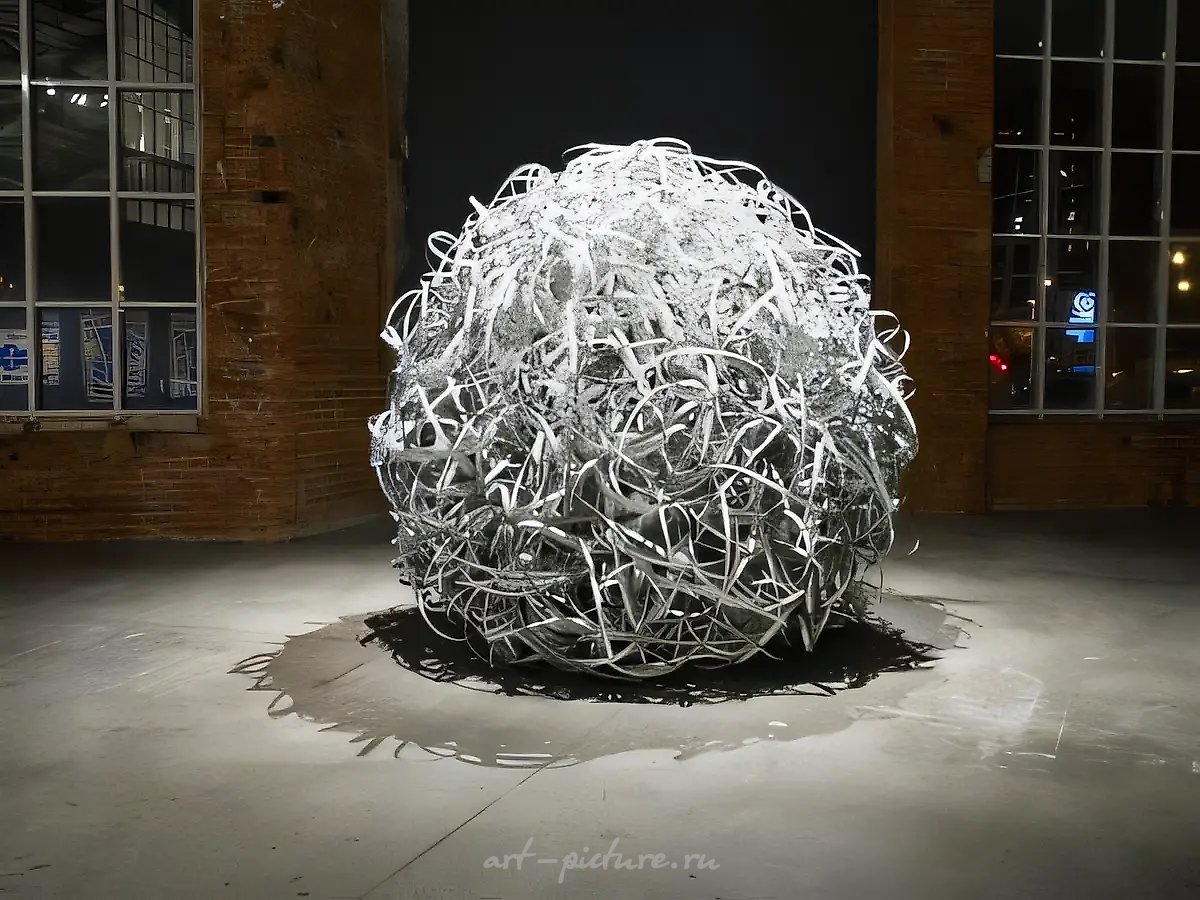 Перекати-поле (Ризома), 2009, перформативная скульптура, окрашенная сталь, тексты, диаметр 2,5 м