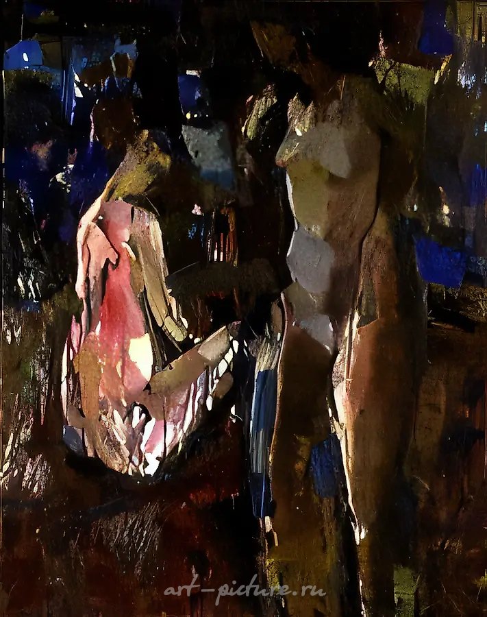 Две обнажённые фигуры, 1990, холст, масло, 150x120