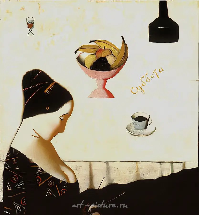 Суббота, 1993, холст, масло, 100x100. Собственность автора
