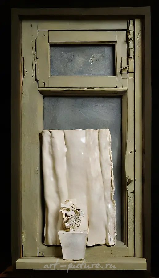 Метафизика повседневности, 1995, керамика, темпера, дерево, 77х41х11