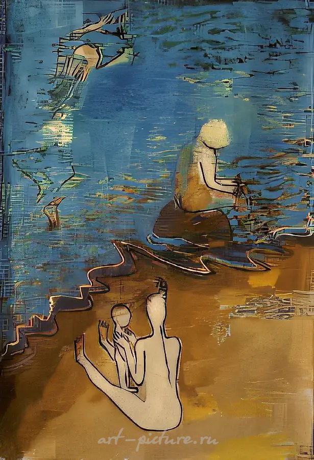 Земля и вода, 1990, холст, масло, текстиль, 240x170