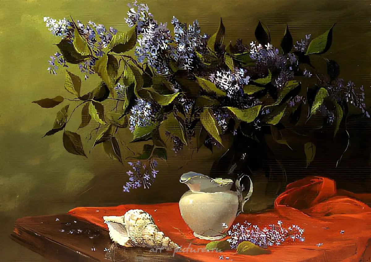 Сирень, 1990, картон, гуашь, 50х70
