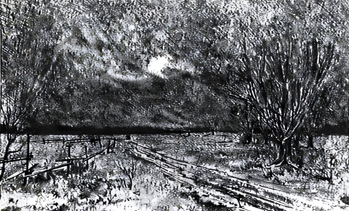 Зимняя дорога, 1987, монотипия, 30х49