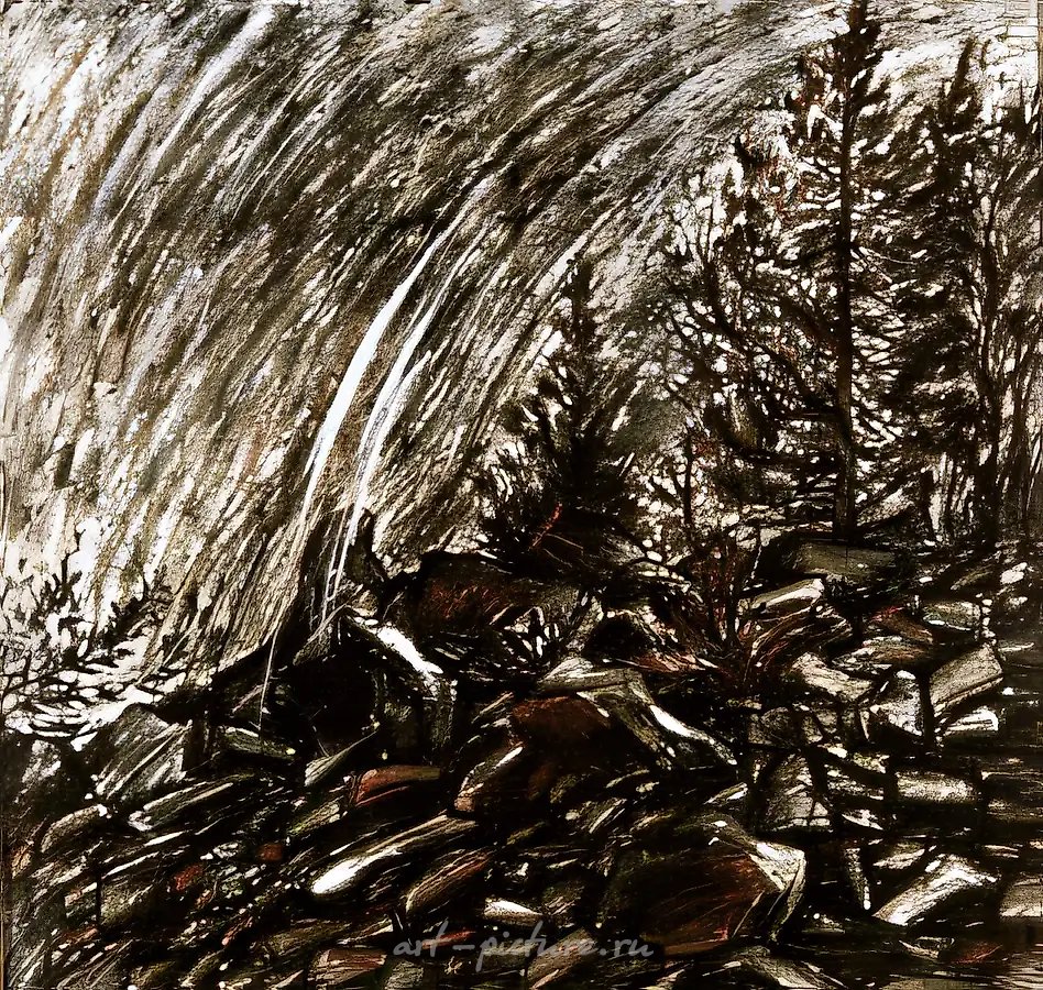 Дождь, 1990, соус, сангина, 60x60, $200