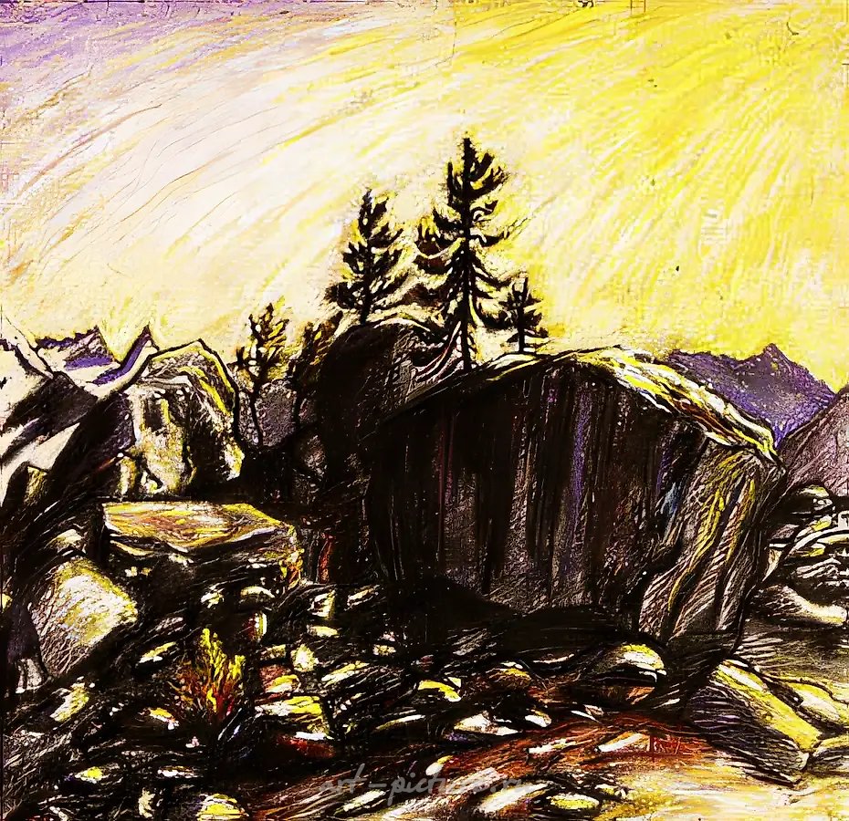 Большой камень, 1991, уголь, пастель, гуашь, 60x60, $200
