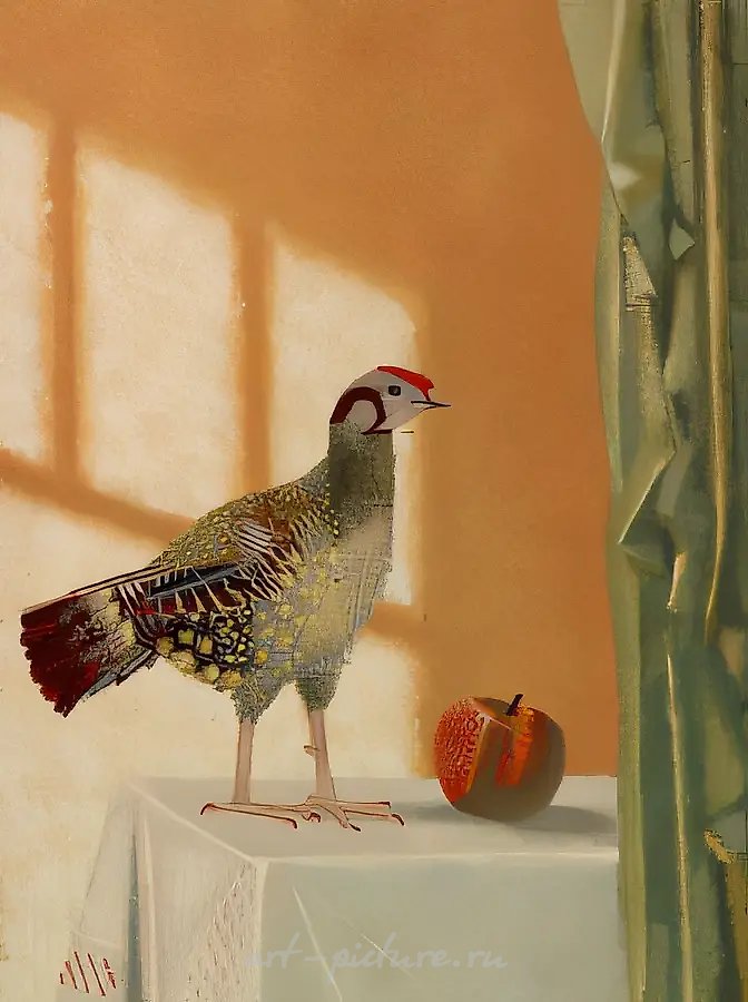Яблоко и птица, 1987, бумага, темпера, 70x50