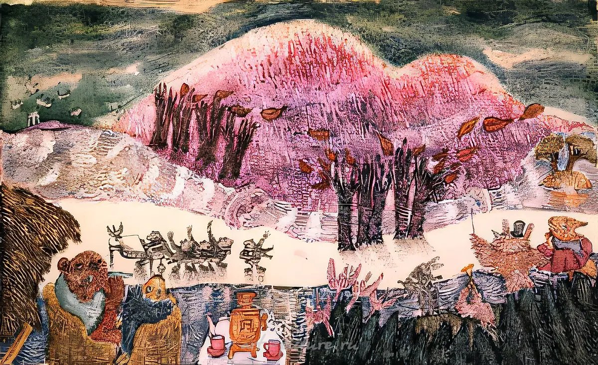 Иллюстр. к книге C. Козлова "Ежик в тумане", 1989, бумага, акварель, белила, тушь, 27х42 Собственность автора