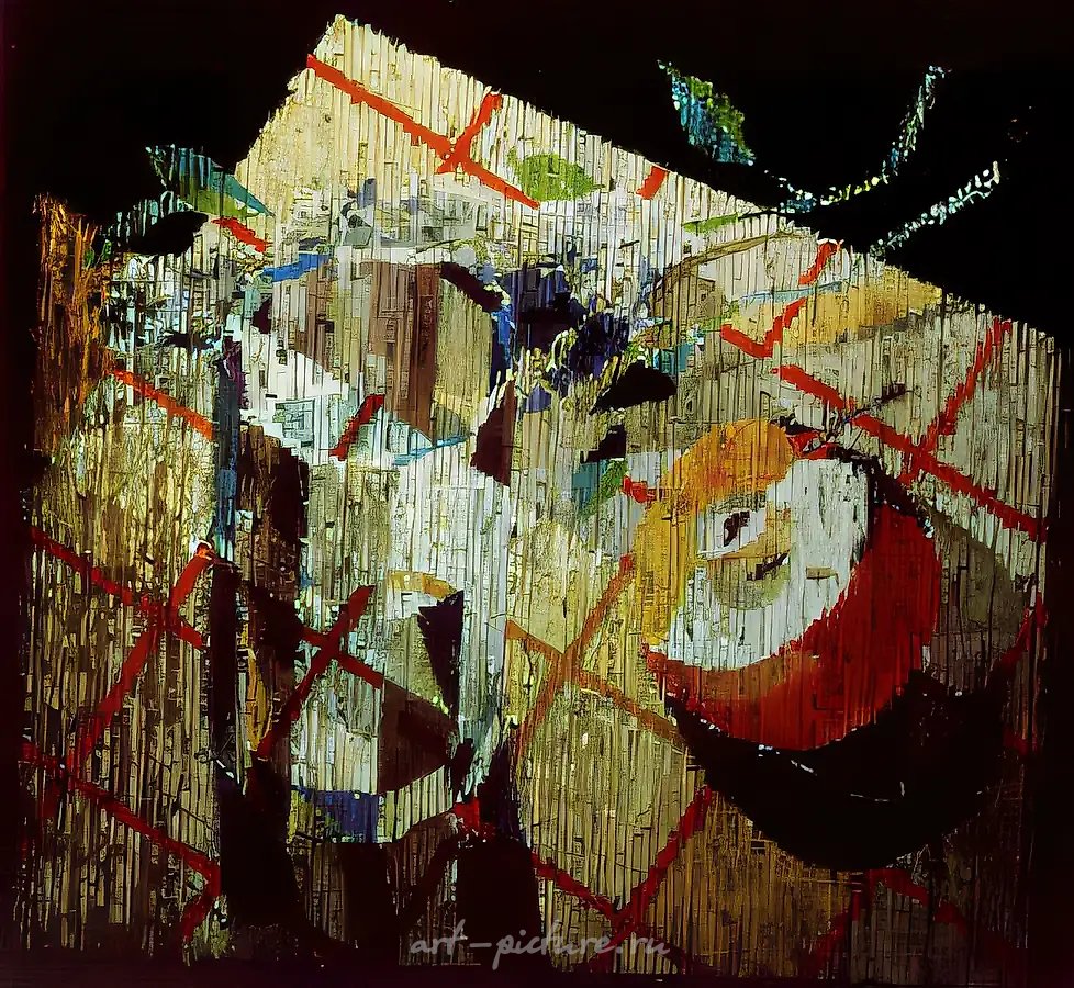 Привет,  Петров- Водкин!, 1988, витраж клееный, трехслойный, 80х80 Частная коллекция. Россия