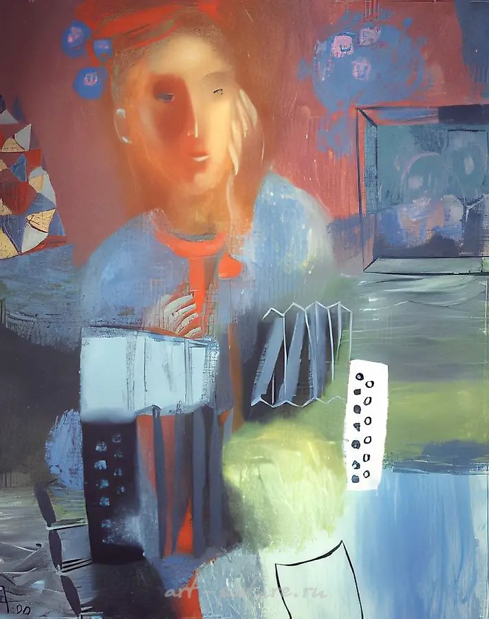 Гармонист, 1991, холст, масло, 100х80 Находится в Мерии Санкт-Петербурга