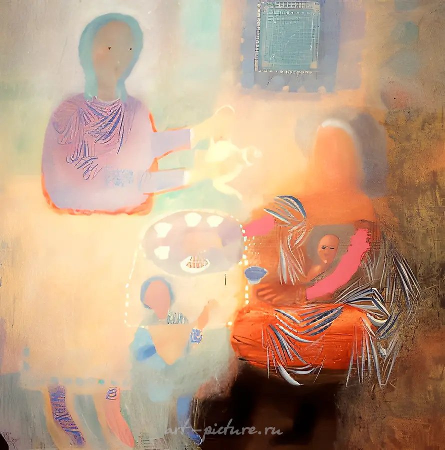 Чаепитие, 1992, холст, масло, 160х160 Собственность автора