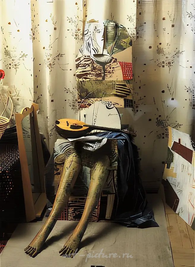 Сидящая, 1986, шамот, глазурь, роспись, 160х65х70 Собственность автора