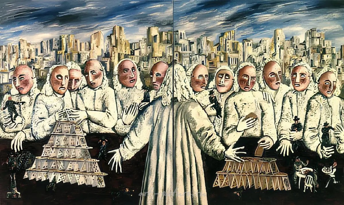 Человеческие маски, 1989, холст, масло, 180х300 Находится в частном собрании в Великобритании