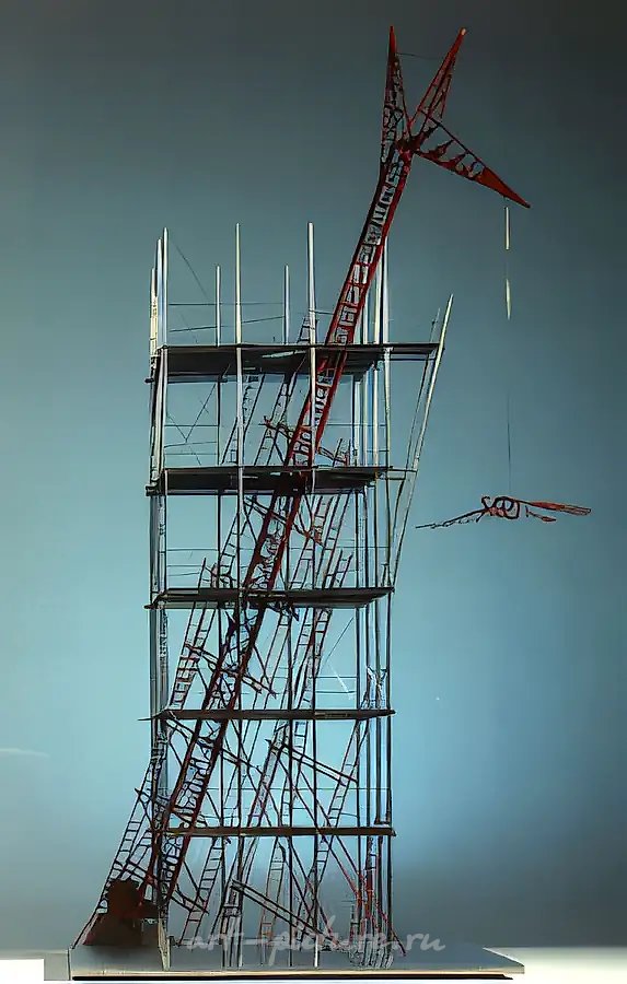 Красная вспышка, 1987, лестницы, стр. леса,   Спроектирована для парка культуры и отдыха совместно с Сергеем Подъемщиковым.