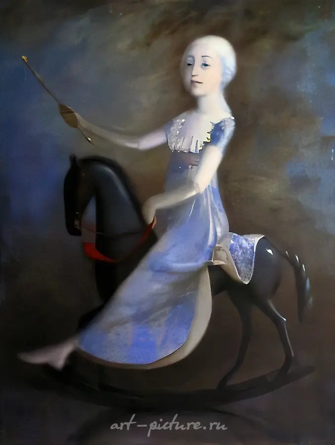 Девочка на черной лошадке, 1992, холст, масло, 150х115 Собственность автора