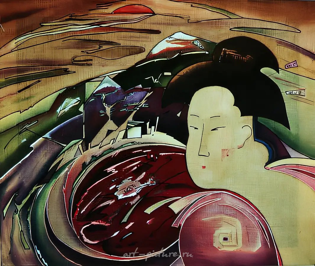 Япония. Красное озеро, 1990, батик, 86х71. Частная коллекция. Германия