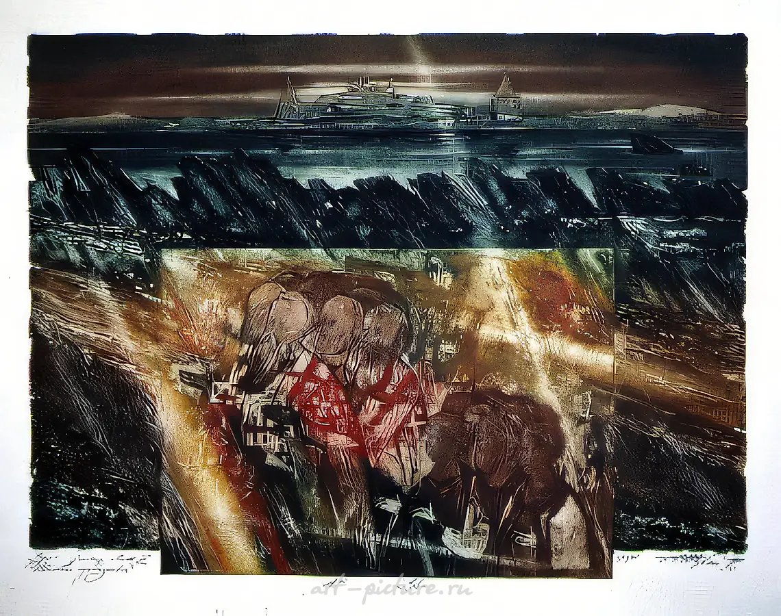 Шествие праведных. Правая часть триптиха «Русь», 1994, бумага, цветной офорт, 45х60. Собственность автора