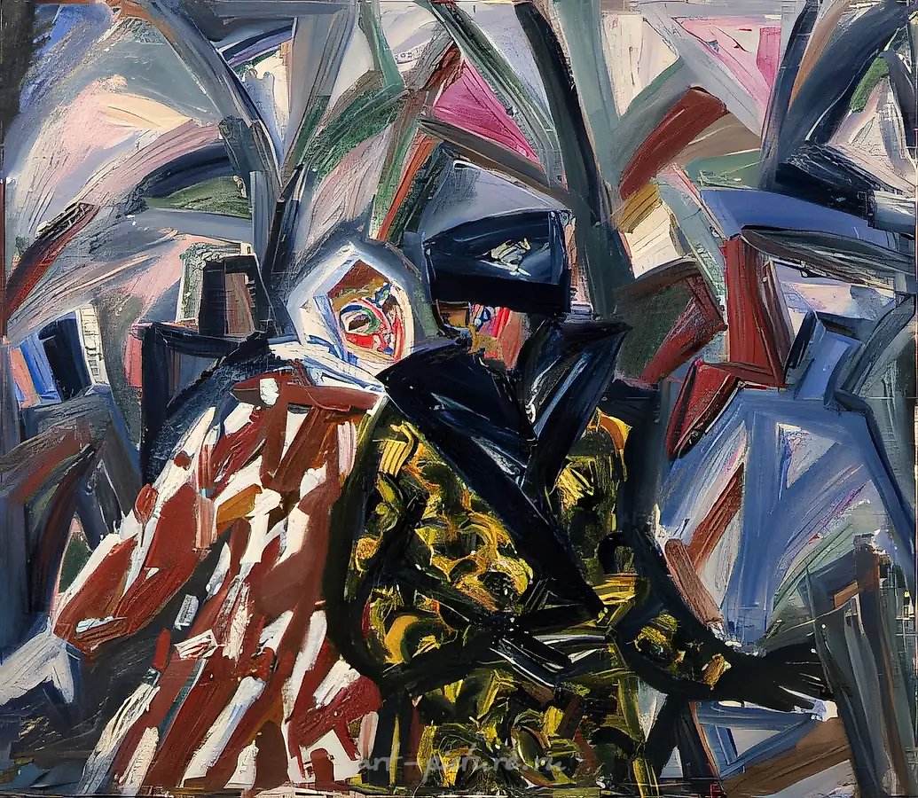 与纳扎连科散步,1990年,布面油画,125×140,私人收藏