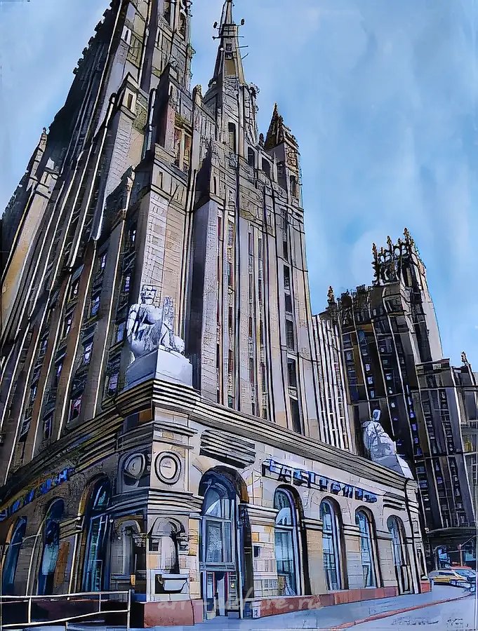 Высотный дом в Москве, 1991, бумага, акварель, арт-пен, 102х72 Частная коллекция. Париж.
