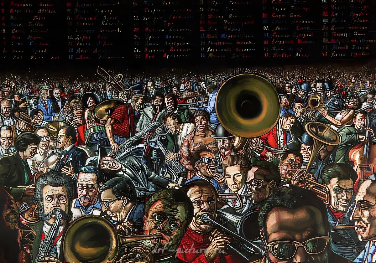 Большой джем-сейшен, 1985, холст, масло, 120х180 Музей П.Людвига. Кельн. Германия.