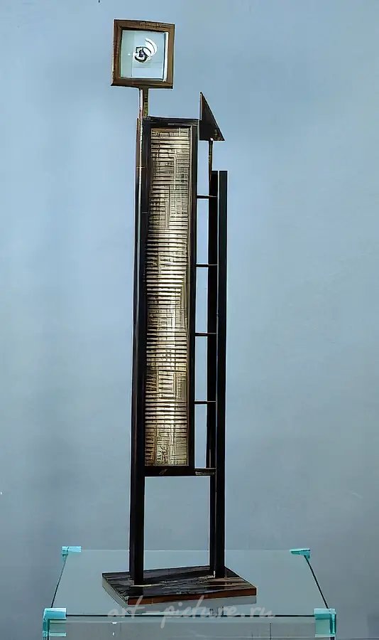Часовой, 1992, металл, шлифованные прутья, стеклянная масса, 80х20
