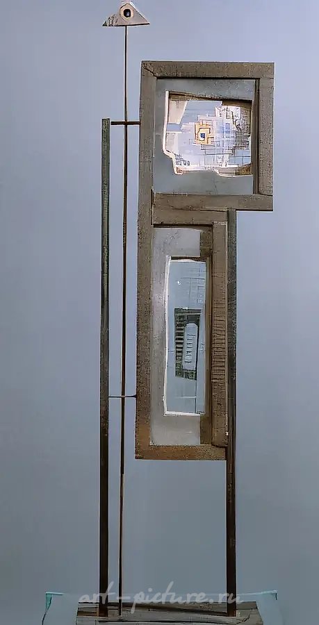 Память зрителя, 1991, металл, шлифованные прутья, стекло, 110х25