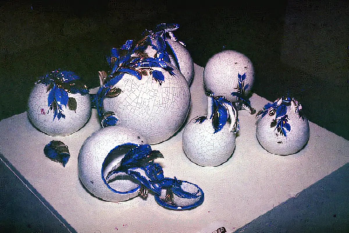 Мелодия летнего дня, 1980, шамот, подглазурная роспись по сырой эмали, высота 10–15. Собственность Всероссийского музея ДПИ