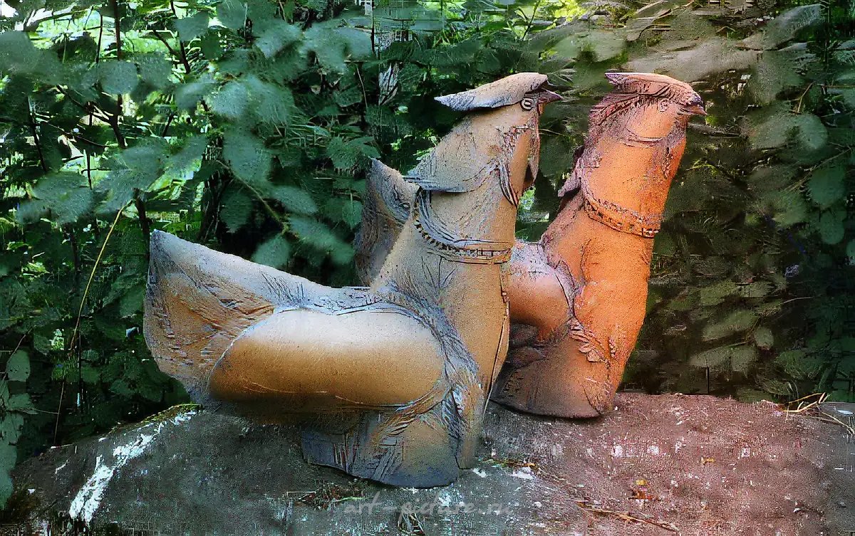 Птицы, 1984, шамот, глазурь, соли, высота 35