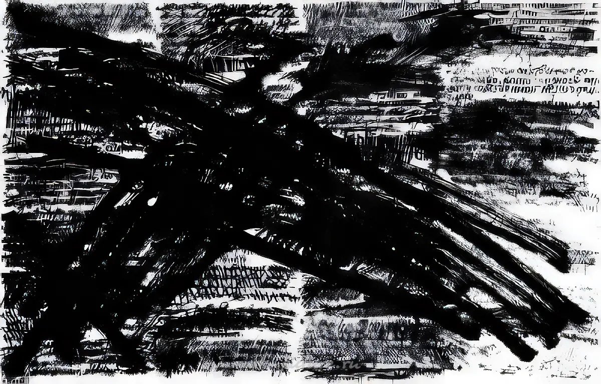 Из цикла "Две точки зрения в одной". №3, 1988, картон, тушь, 70 х 110 см Екатеринбургский музей изобразительных искусств
