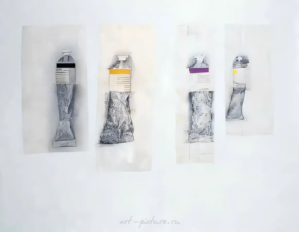 Четыре тюбика, 1994, Тушь, перо, акрил, 70х90 см Собственность автора