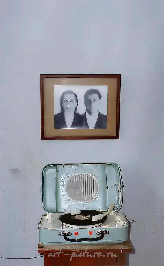 Психоботаника, 1989, Найденное Ч/Б фото, действующий проигрыватель, собранный из двух, 80 х 40 х 40 см Собственность автора