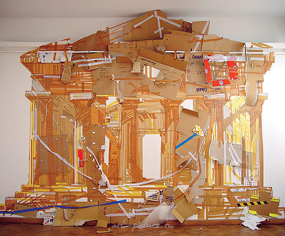 Храм, 2002, Картон, скотч на стене, 450х600