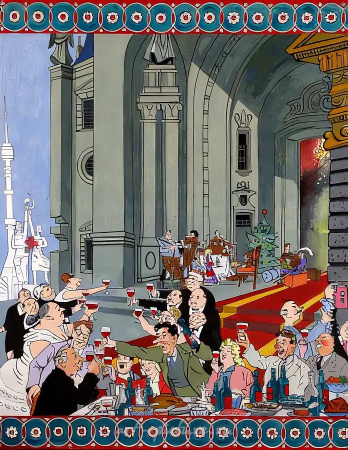 Наши за границей. Фрагмент., 2003, Холст, темпера, 200х320