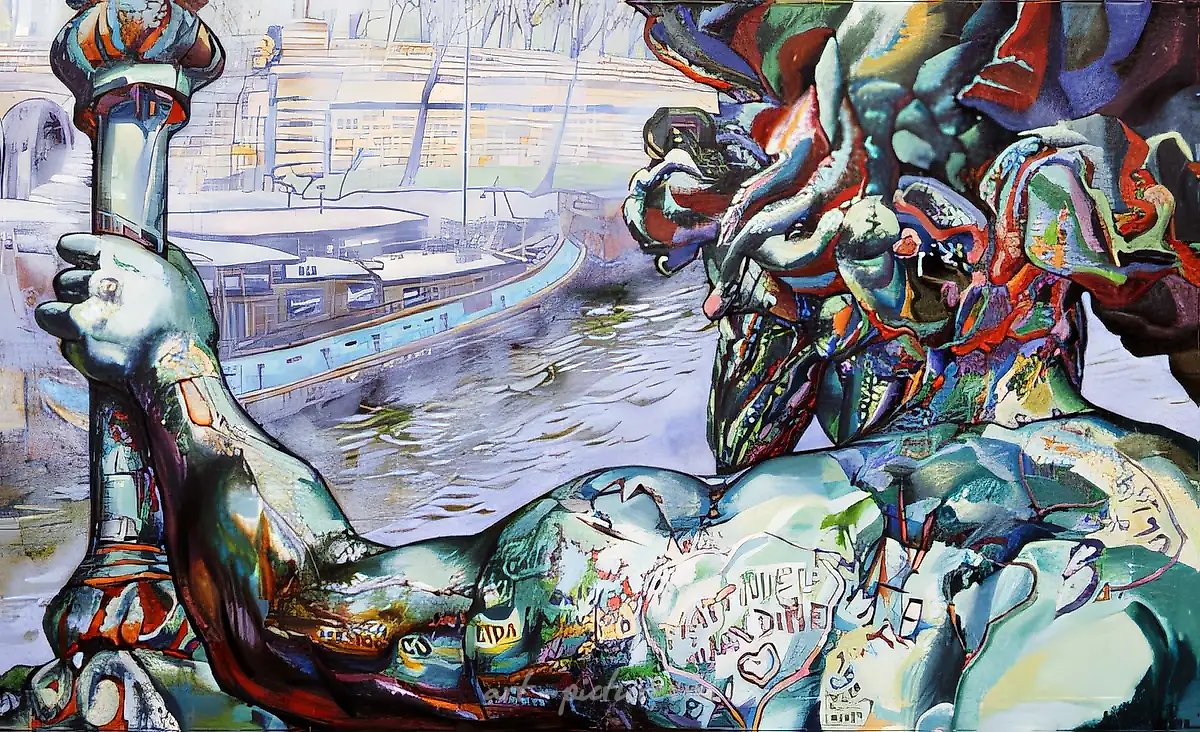 Увеличение (диптих). Скульптура моста Александра III в Париже, 1994, холст, масло, 76 x 121