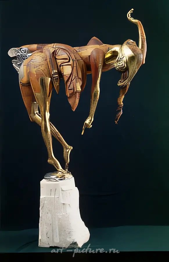 Танцующая во сне, 1996, красное дерево, бронза, алюминий, мрамор, h-145