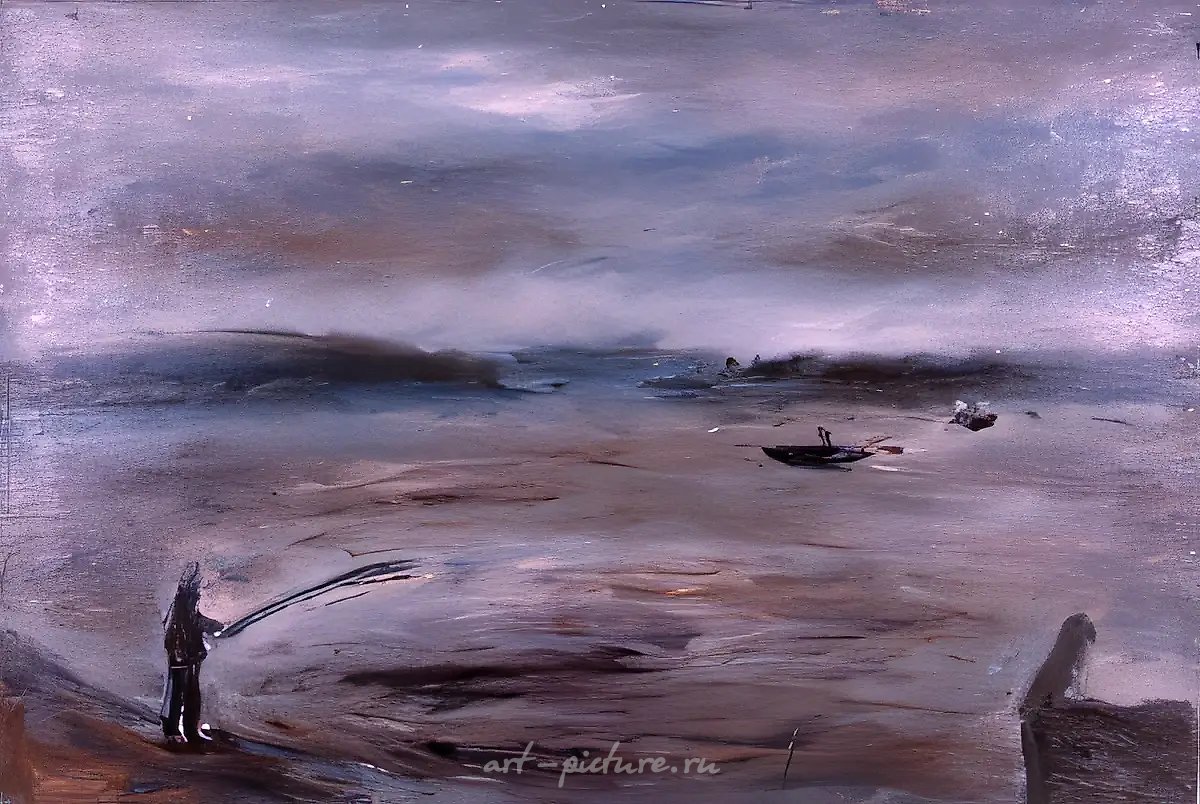 Рыбак на озере, 1995, холст, масло, 60х90