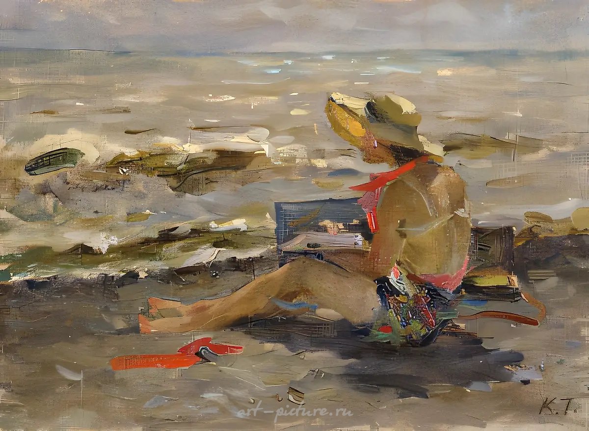 На пляже, 1950, масло на холсте, 40x54
